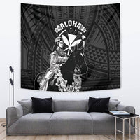 Hawaii King Kamehameha Day Parade Tapestry With Pa'u Riders Plumeria Kakau Tribal Pattern LT05 Black - Polynesian Pride