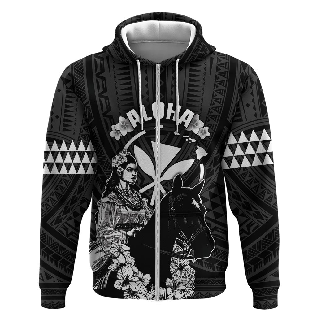 Hawaii King Kamehameha Day Parade Zip Hoodie With Pa'u Riders Plumeria Kakau Tribal Pattern LT05 Zip Hoodie Black - Polynesian Pride