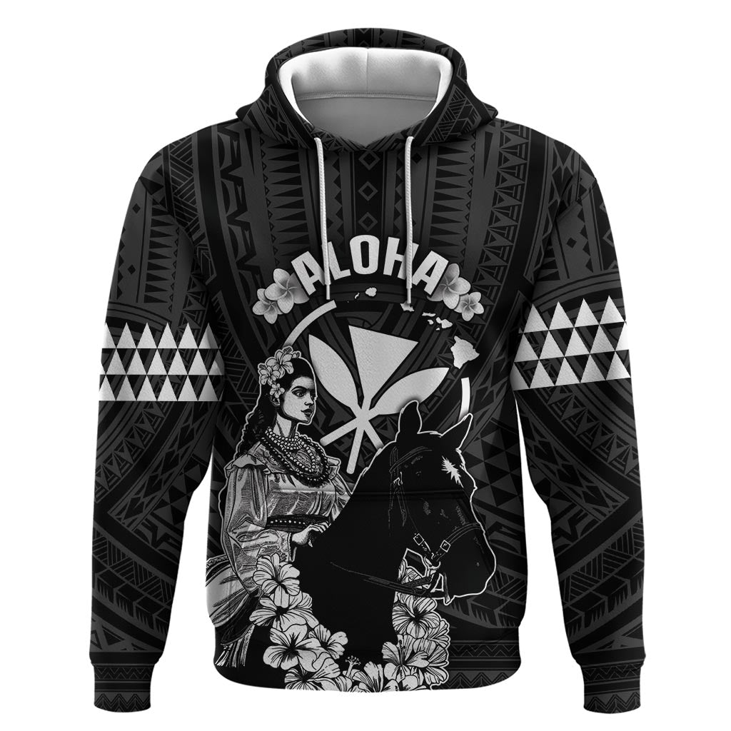 Hawaii King Kamehameha Day Parade Zip Hoodie With Pa'u Riders Plumeria Kakau Tribal Pattern LT05 Pullover Hoodie Black - Polynesian Pride