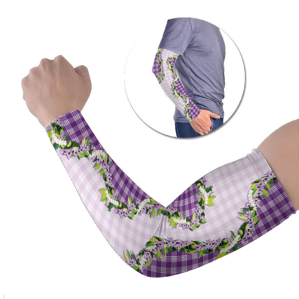 Violet Hawaii Palaka Arm Sleeves Maile Pikake Honohono Orchid Lei LT05 Set of 2 Violet - Polynesian Pride