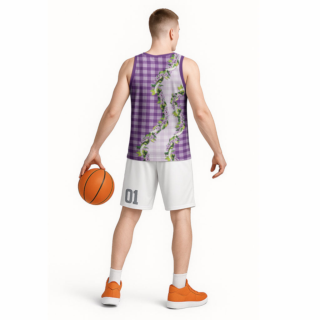 Violet Hawaii Palaka Basketball Jersey Maile Pikake Honohono Orchid Lei