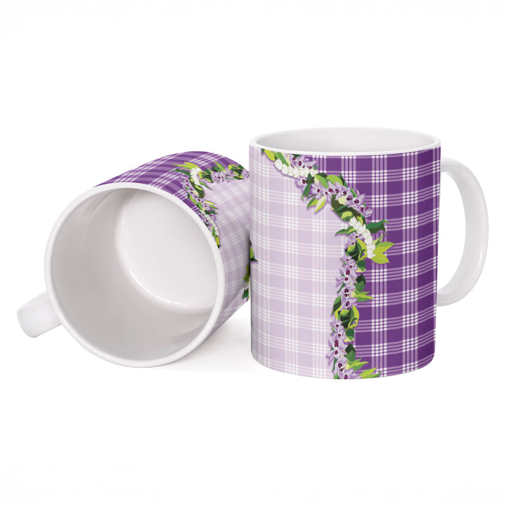Violet Hawaii Palaka Ceramic Mug Maile Pikake Honohono Orchid Lei