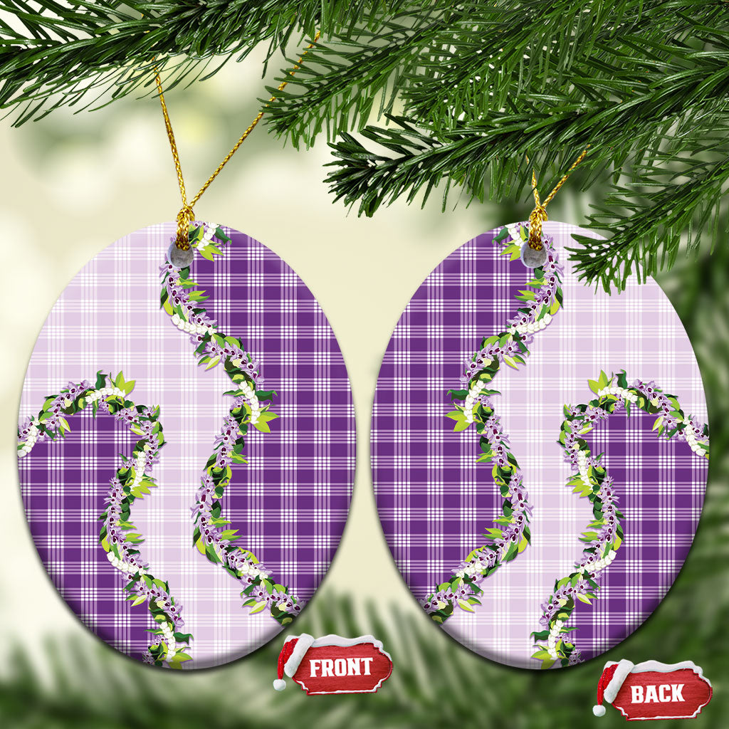 Violet Hawaii Palaka Ceramic Ornament Maile Pikake Honohono Orchid Lei LT05 Oval Violet - Polynesian Pride