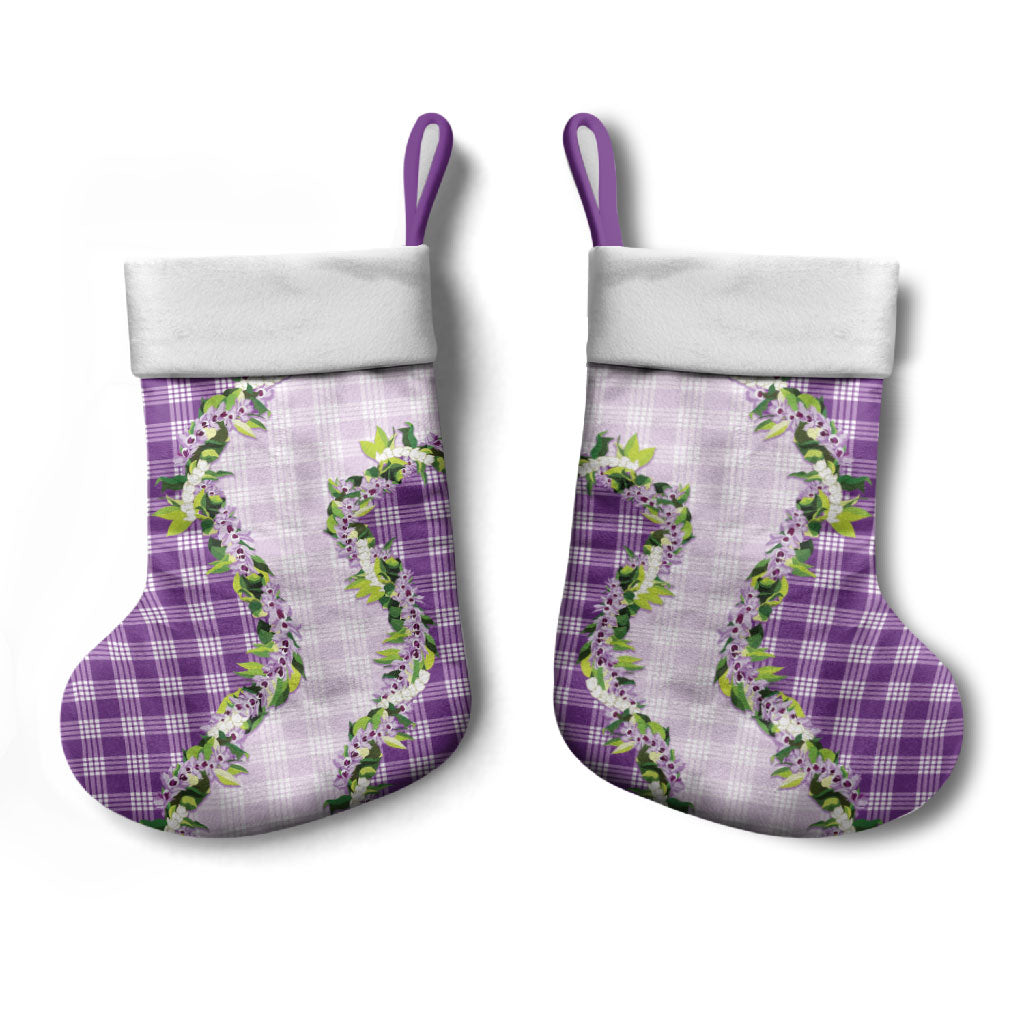 Violet Hawaii Palaka Christmas Stocking Maile Pikake Honohono Orchid Lei LT05 - Polynesian Pride