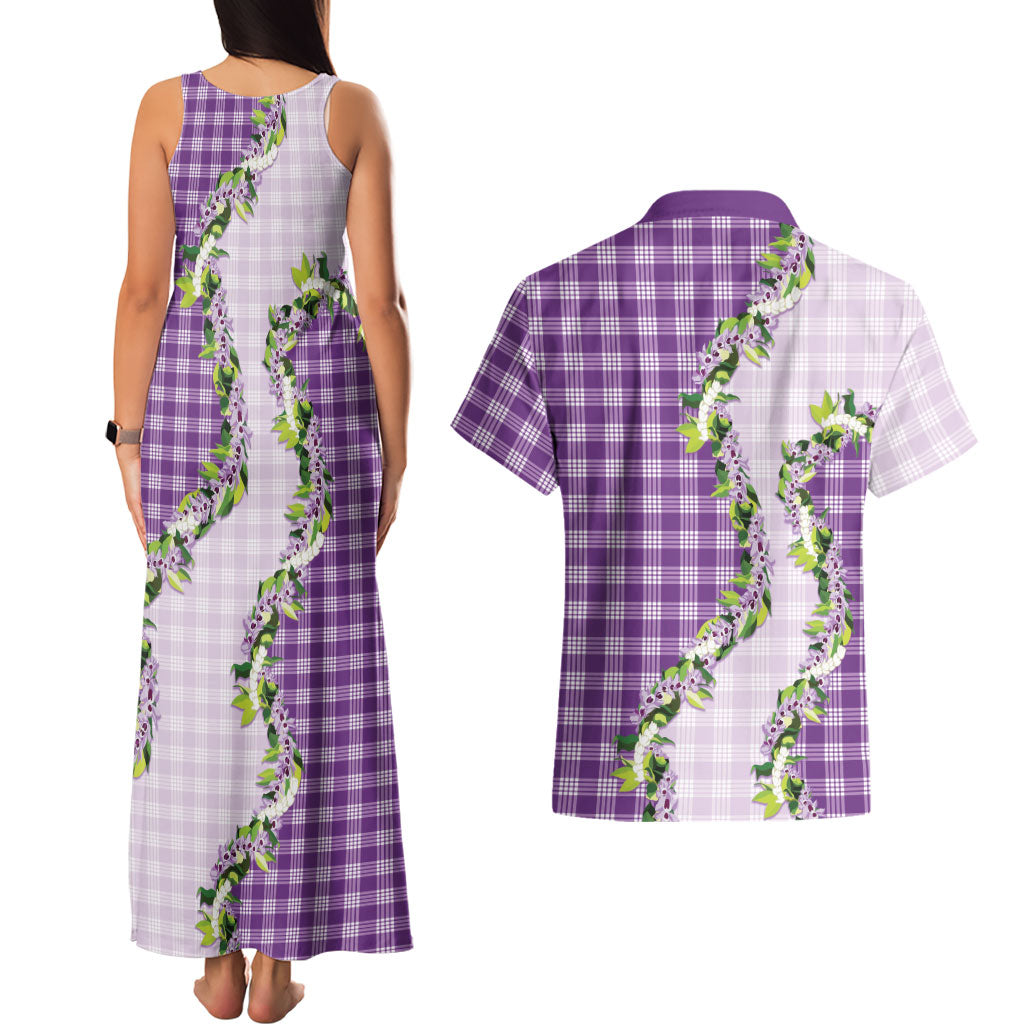 Violet Hawaii Palaka Couples Matching Tank Maxi Dress and Hawaiian Shirt Maile Pikake Honohono Orchid Lei LT05 - Polynesian Pride