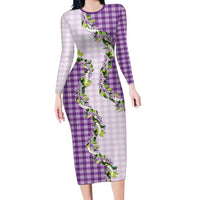 Violet Hawaii Palaka Family Matching Long Sleeve Bodycon Dress and Hawaiian Shirt Maile Pikake Honohono Orchid Lei LT05 Mom's Dress Violet - Polynesian Pride