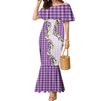 Violet Hawaii Palaka Family Matching Mermaid Dress and Hawaiian Shirt Maile Pikake Honohono Orchid Lei LT05 Mom's Dress Violet - Polynesian Pride