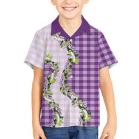 Violet Hawaii Palaka Family Matching Mermaid Dress and Hawaiian Shirt Maile Pikake Honohono Orchid Lei LT05 Son's Shirt Violet - Polynesian Pride