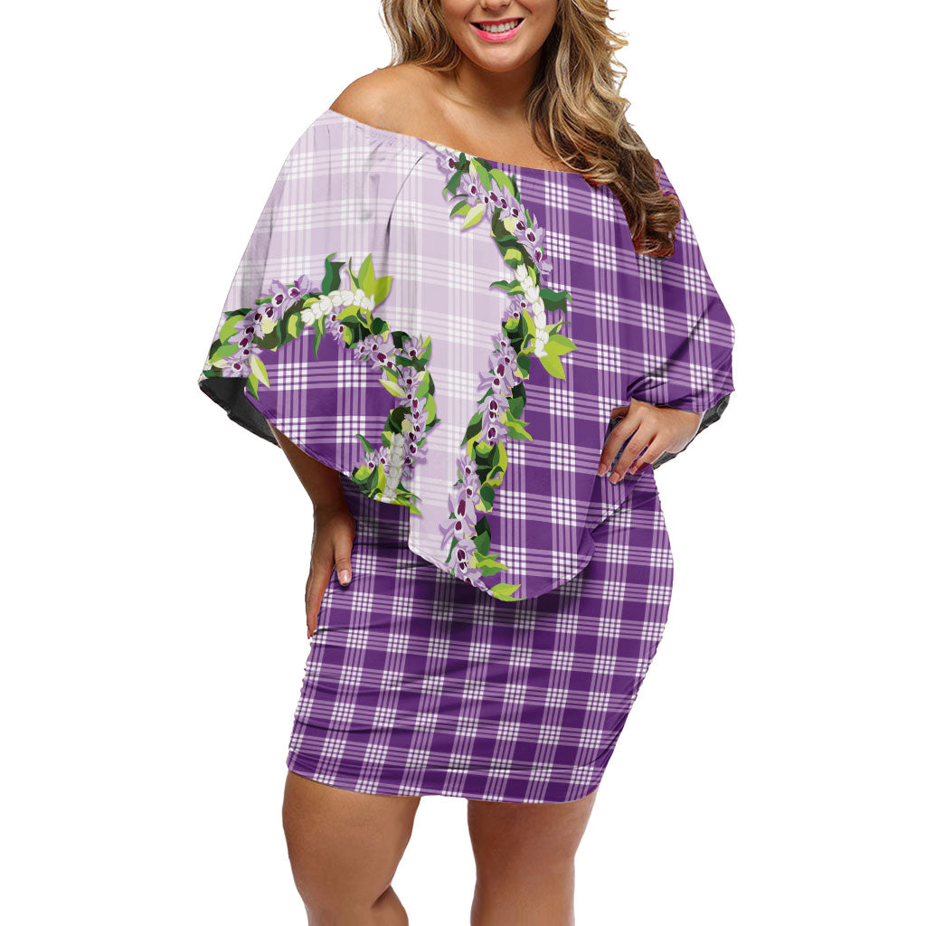 Violet Hawaii Palaka Family Matching Off Shoulder Short Dress and Hawaiian Shirt Maile Pikake Honohono Orchid Lei LT05 Mom's Dress Violet - Polynesian Pride