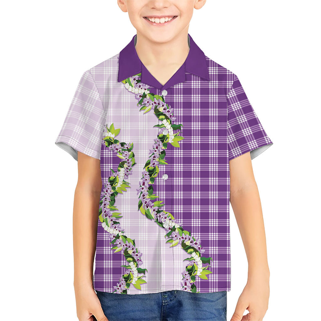Violet Hawaii Palaka Family Matching Off Shoulder Short Dress and Hawaiian Shirt Maile Pikake Honohono Orchid Lei LT05 Son's Shirt Violet - Polynesian Pride
