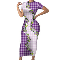 Violet Hawaii Palaka Family Matching Short Sleeve Bodycon Dress and Hawaiian Shirt Maile Pikake Honohono Orchid Lei LT05 Mom's Dress Violet - Polynesian Pride