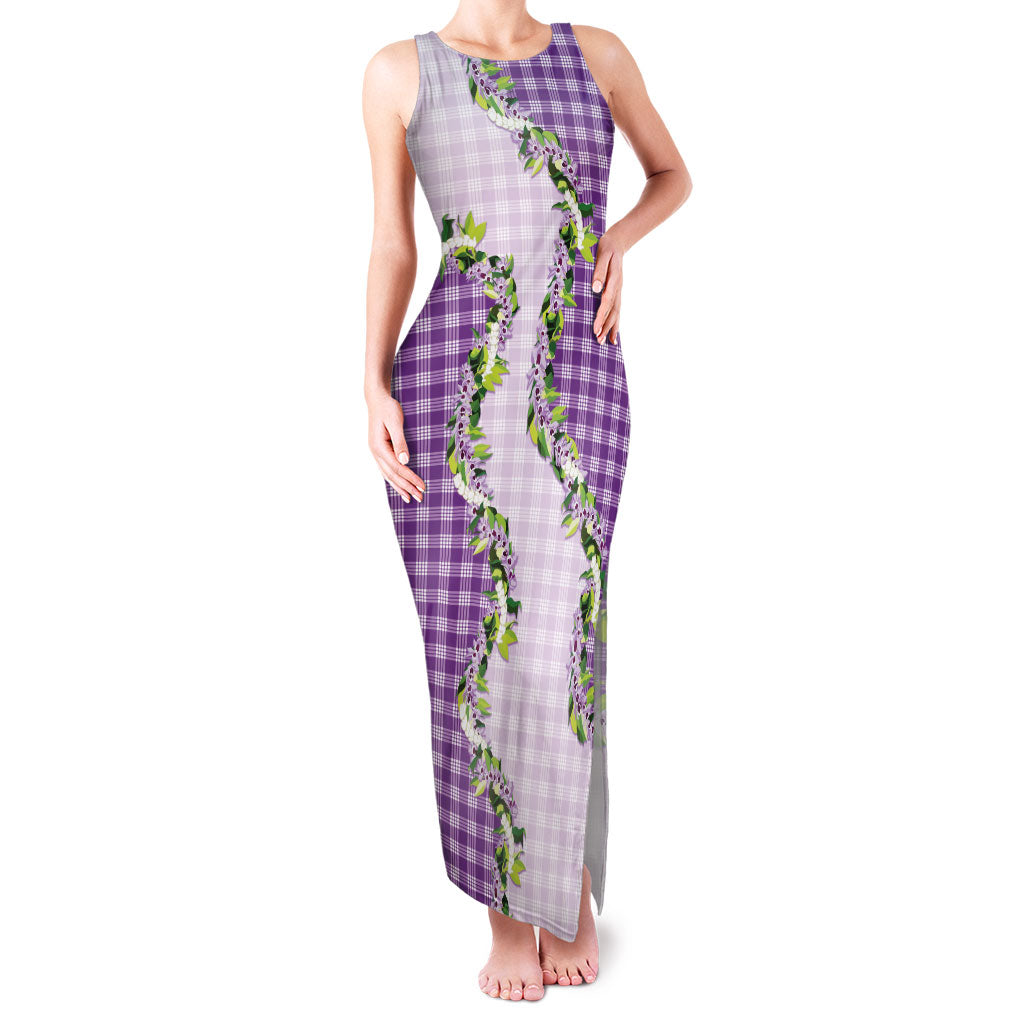 Violet Hawaii Palaka Family Matching Tank Maxi Dress and Hawaiian Shirt Maile Pikake Honohono Orchid Lei LT05 Mom's Dress Violet - Polynesian Pride