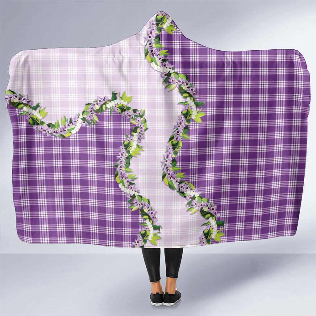 Violet Hawaii Palaka Hooded Blanket Maile Pikake Honohono Orchid Lei