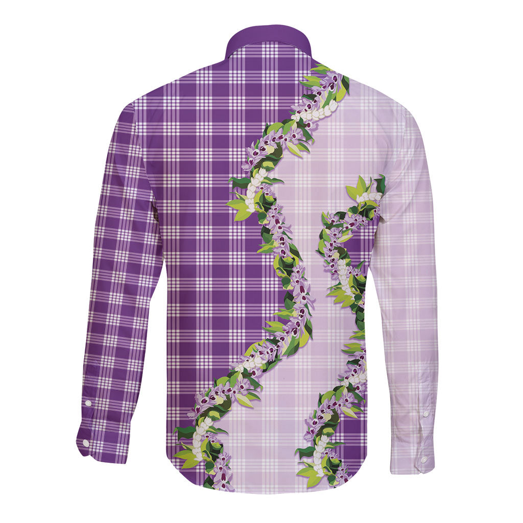 Violet Hawaii Palaka Long Sleeve Button Shirt Maile Pikake Honohono Orchid Lei