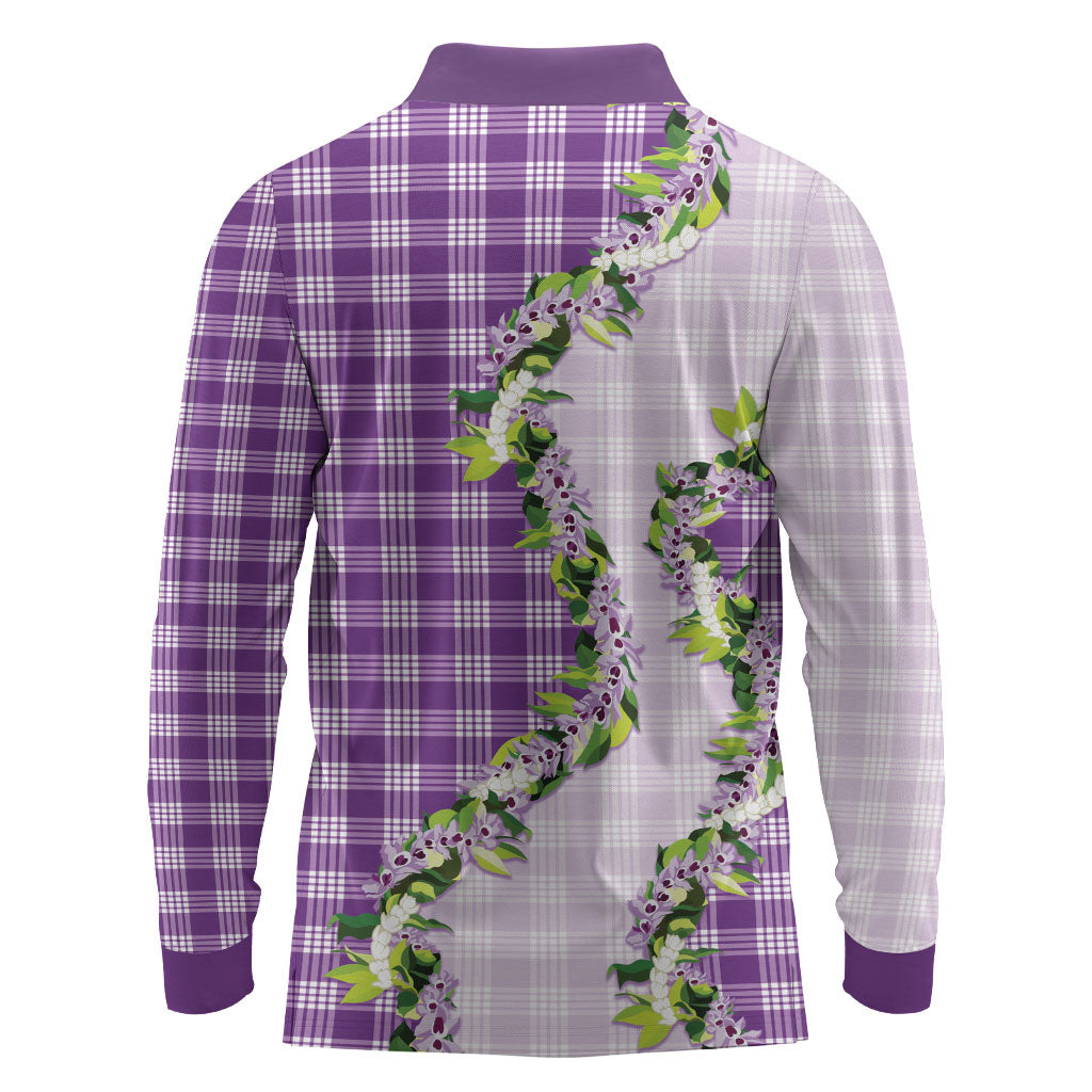 Violet Hawaii Palaka Long Sleeve Polo Shirt Maile Pikake Honohono Orchid Lei LT05 - Polynesian Pride