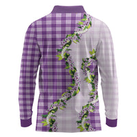 Violet Hawaii Palaka Long Sleeve Polo Shirt Maile Pikake Honohono Orchid Lei LT05 - Polynesian Pride