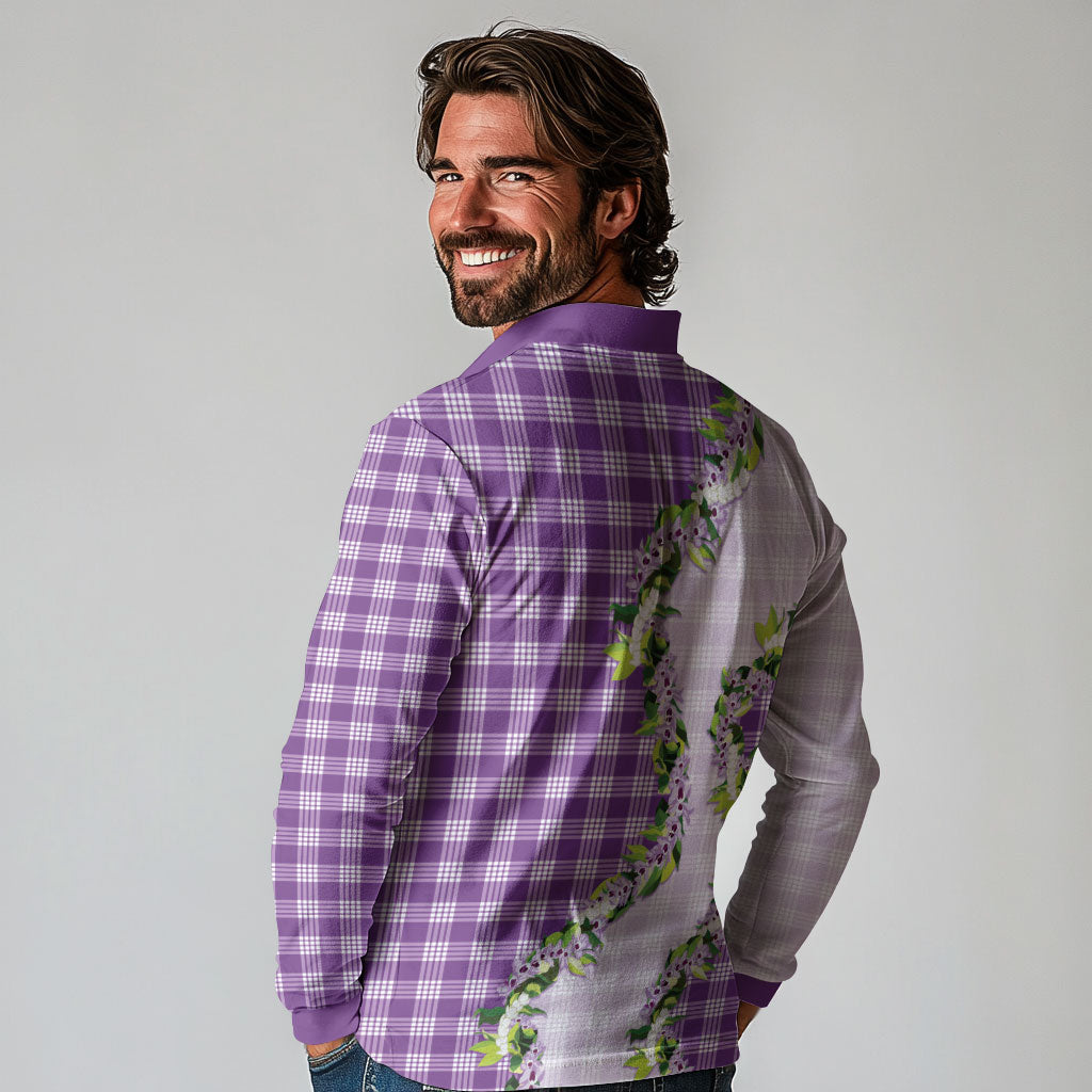Violet Hawaii Palaka Long Sleeve Polo Shirt Maile Pikake Honohono Orchid Lei LT05 - Polynesian Pride