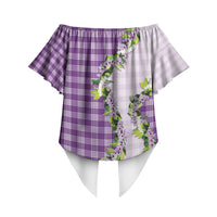 Violet Hawaii Palaka Off Shoulder Wrap Waist Top Maile Pikake Honohono Orchid Lei LT05 - Polynesian Pride