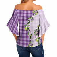 Violet Hawaii Palaka Off Shoulder Wrap Waist Top Maile Pikake Honohono Orchid Lei LT05 - Polynesian Pride