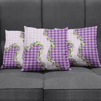 Violet Hawaii Palaka Pillow Cover Maile Pikake Honohono Orchid Lei