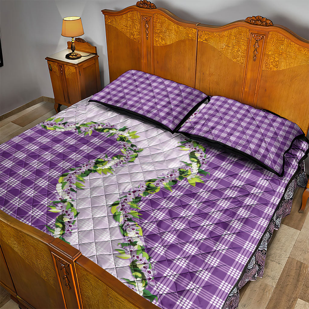 Violet Hawaii Palaka Quilt Bed Set Maile Pikake Honohono Orchid Lei LT05 - Polynesian Pride