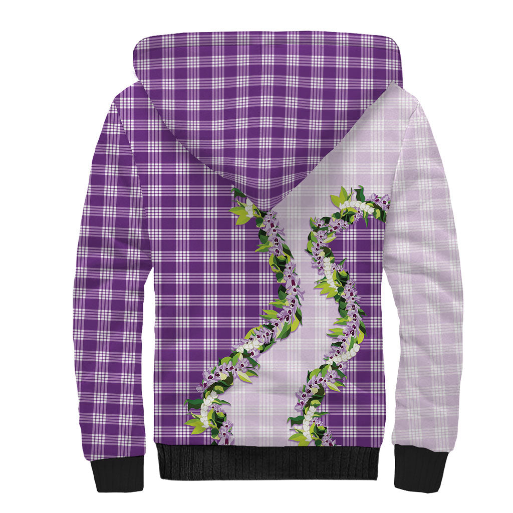 Violet Hawaii Palaka Sherpa Hoodie Maile Pikake Honohono Orchid Lei LT05 - Polynesian Pride
