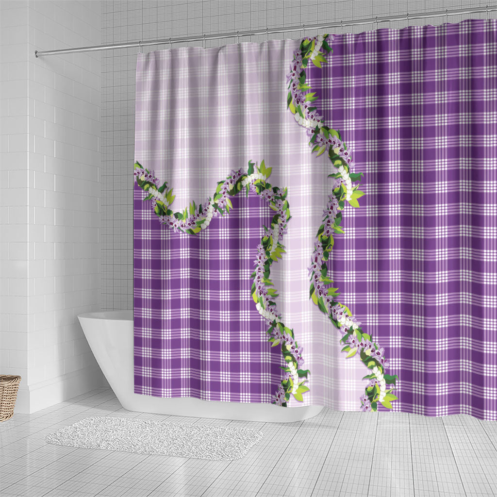 Violet Hawaii Palaka Shower Curtain Maile Pikake Honohono Orchid Lei