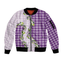 Violet Hawaii Palaka Sleeve Zip Bomber Jacket Maile Pikake Honohono Orchid Lei LT05 Unisex Violet - Polynesian Pride