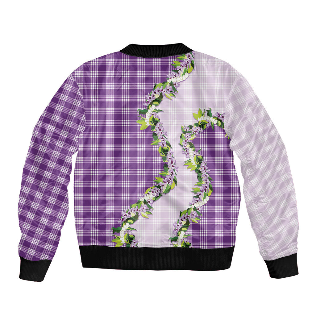 Violet Hawaii Palaka Sleeve Zip Bomber Jacket Maile Pikake Honohono Orchid Lei LT05 - Polynesian Pride
