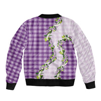 Violet Hawaii Palaka Sleeve Zip Bomber Jacket Maile Pikake Honohono Orchid Lei LT05 - Polynesian Pride