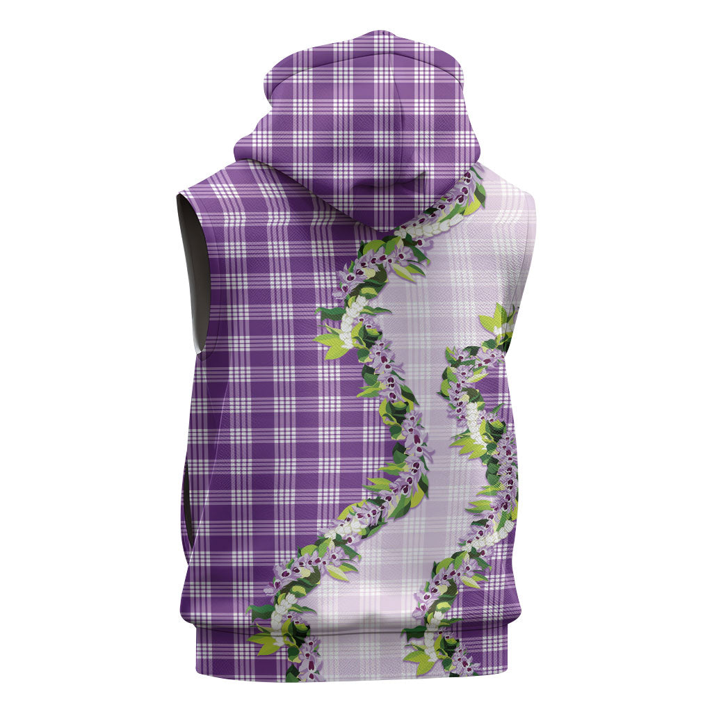 Violet Hawaii Palaka Sleeveless Hoodie Maile Pikake Honohono Orchid Lei LT05 - Polynesian Pride