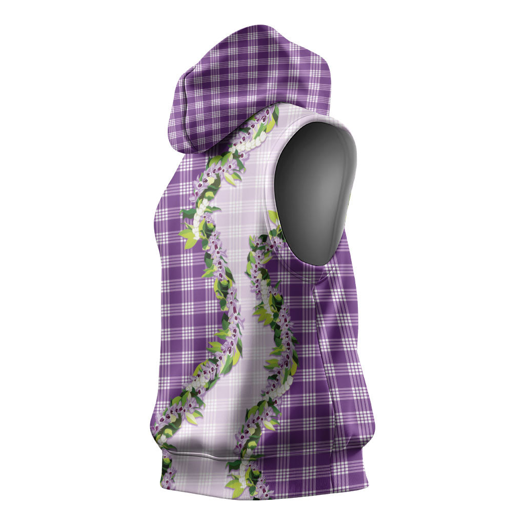 Violet Hawaii Palaka Sleeveless Hoodie Maile Pikake Honohono Orchid Lei LT05 - Polynesian Pride