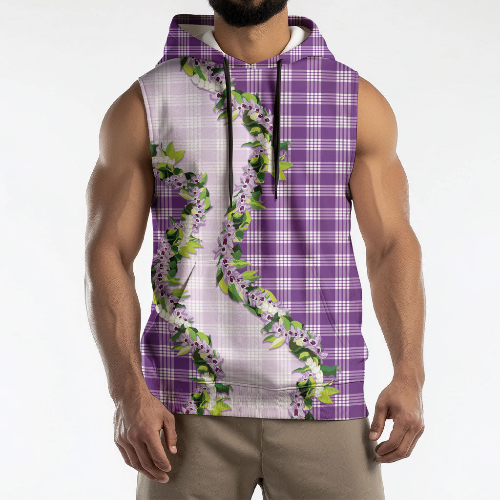Violet Hawaii Palaka Sleeveless Hoodie Maile Pikake Honohono Orchid Lei LT05 - Polynesian Pride