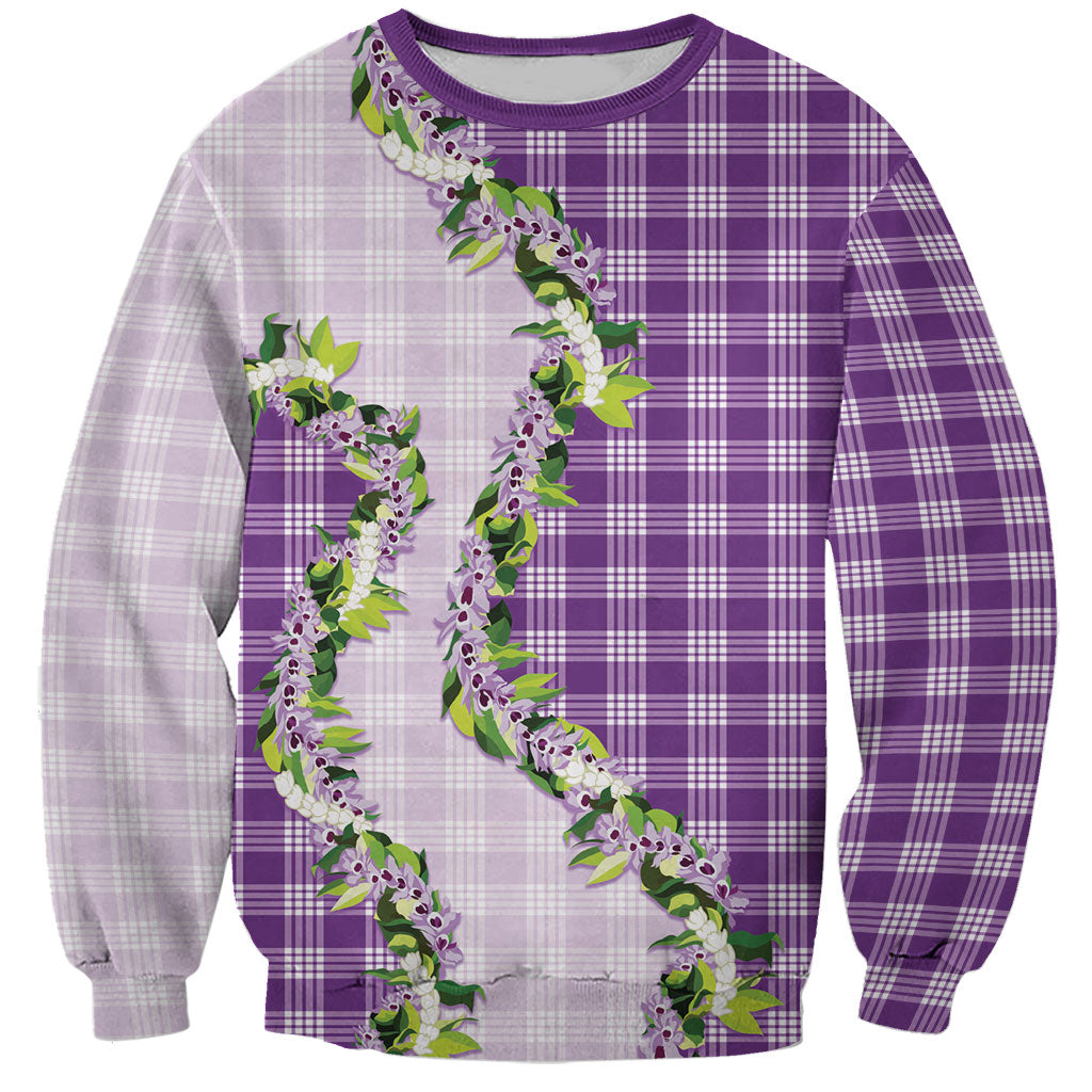 Violet Hawaii Palaka Sweatshirt Maile Pikake Honohono Orchid Lei