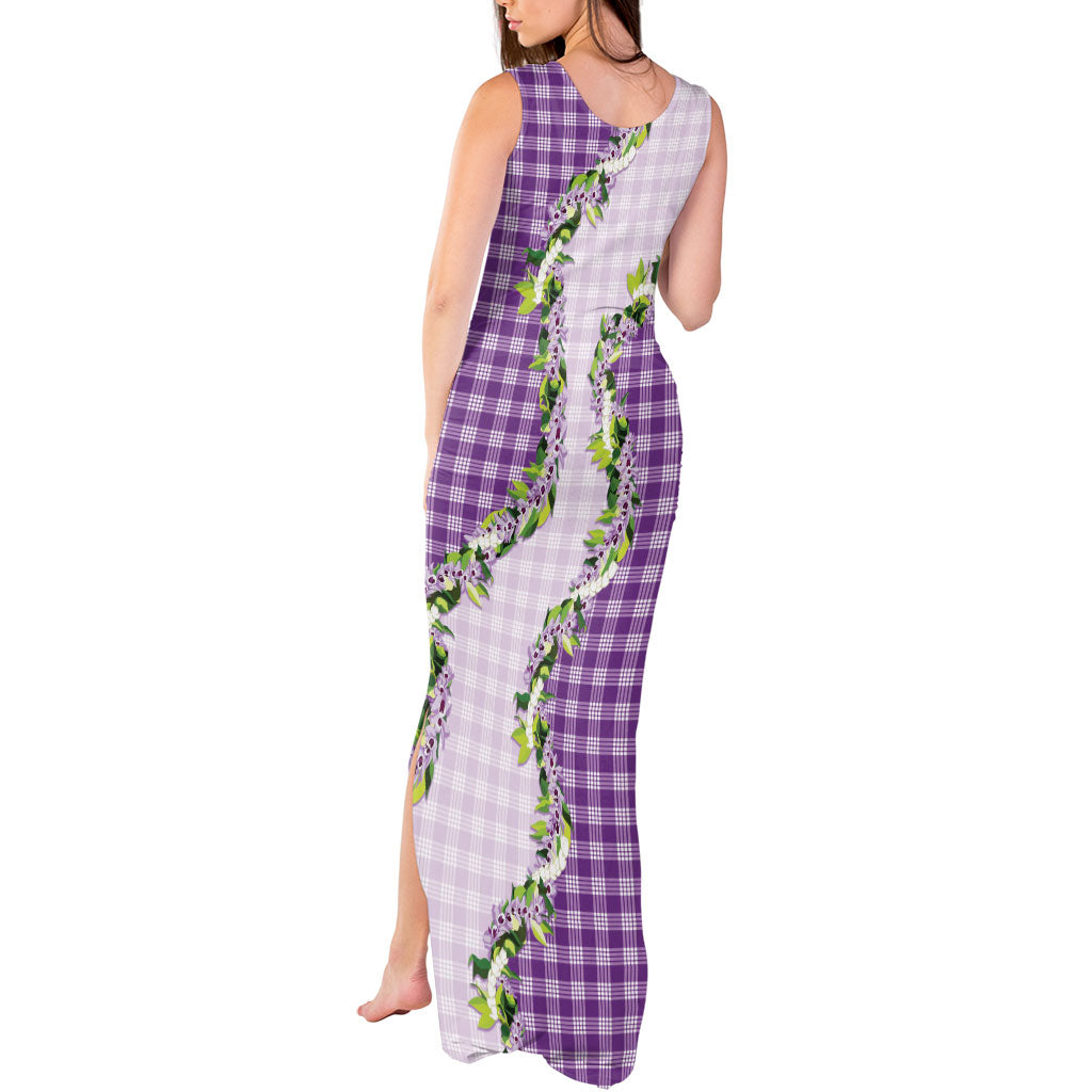 Violet Hawaii Palaka Tank Maxi Dress Maile Pikake Honohono Orchid Lei