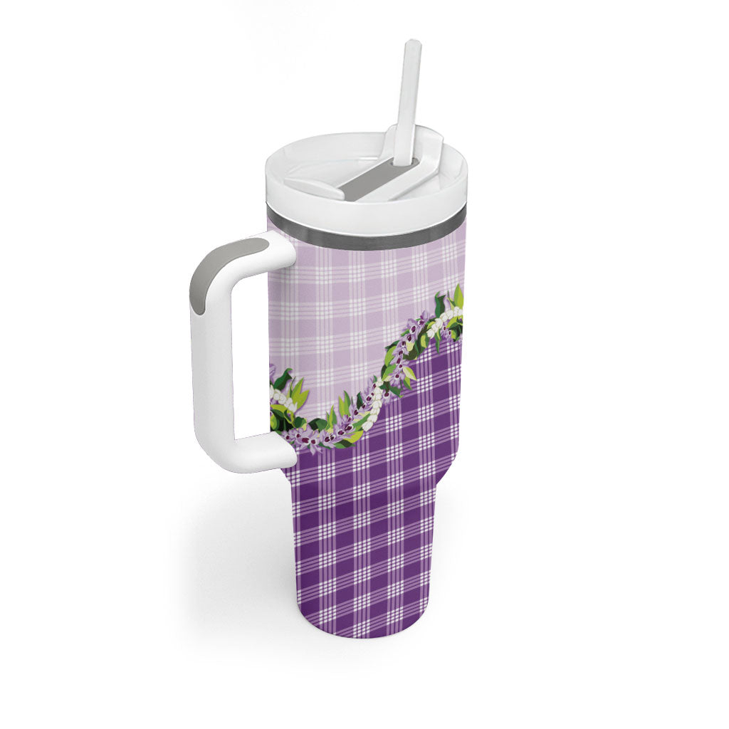 Violet Hawaii Palaka Tumbler With Handle Maile Pikake Honohono Orchid Lei
