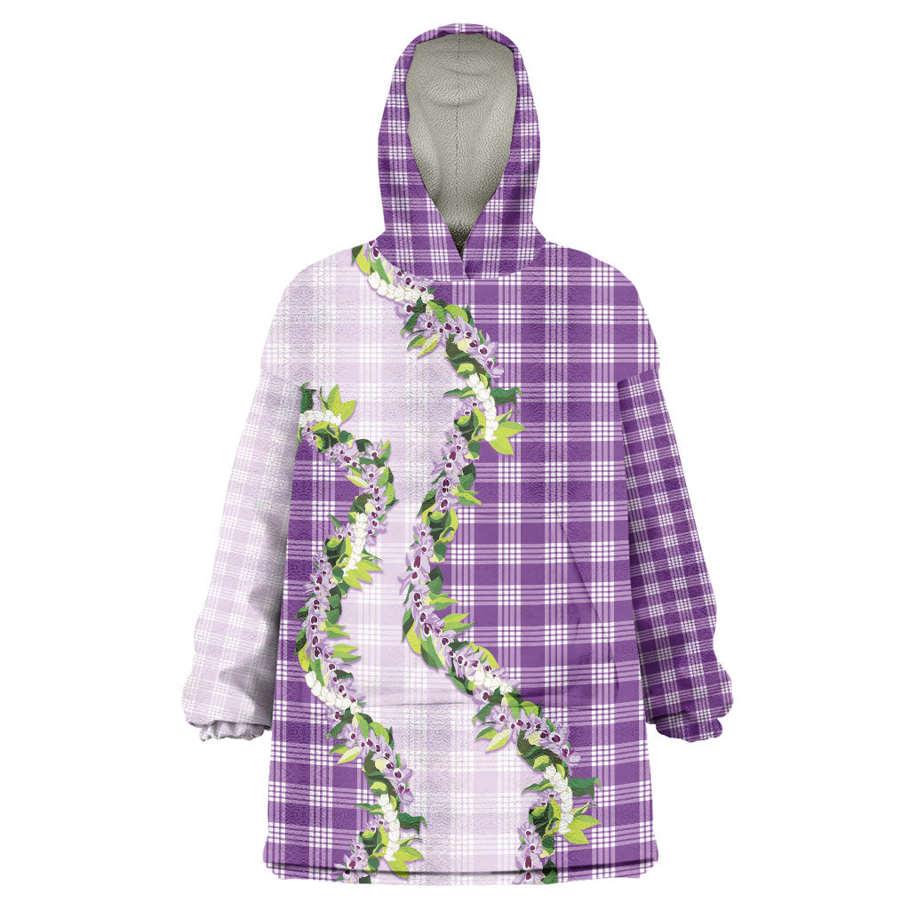 Violet Hawaii Palaka Wearable Blanket Hoodie Maile Pikake Honohono Orchid Lei LT05 One Size Violet - Polynesian Pride