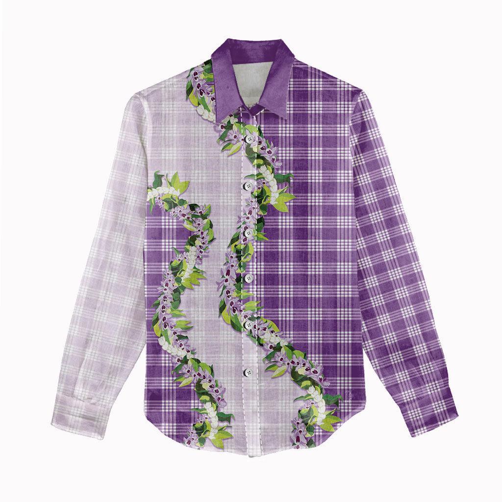 Violet Hawaii Palaka Women Casual Shirt Maile Pikake Honohono Orchid Lei LT05 - Polynesian Pride