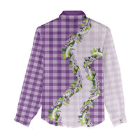 Violet Hawaii Palaka Women Casual Shirt Maile Pikake Honohono Orchid Lei LT05 - Polynesian Pride
