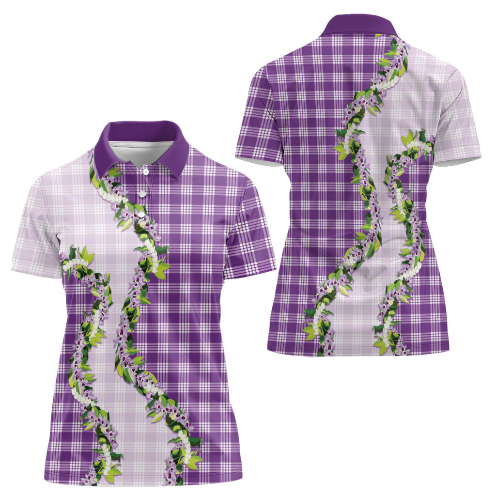 Violet Hawaii Palaka Women Polo Shirt Maile Pikake Honohono Orchid Lei LT05 - Polynesian Pride