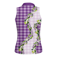 Violet Hawaii Palaka Women Sleeveless Polo Shirt Maile Pikake Honohono Orchid Lei LT05 - Polynesian Pride