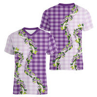 Violet Hawaii Palaka Women V-Neck T-Shirt Maile Pikake Honohono Orchid Lei LT05 - Polynesian Pride