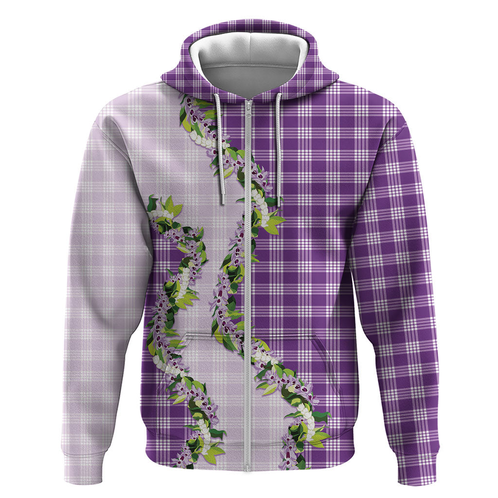 Violet Hawaii Palaka Zip Hoodie Maile Pikake Honohono Orchid Lei