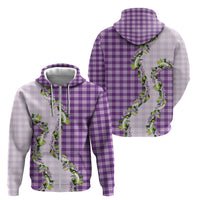 Violet Hawaii Palaka Zip Hoodie Maile Pikake Honohono Orchid Lei
