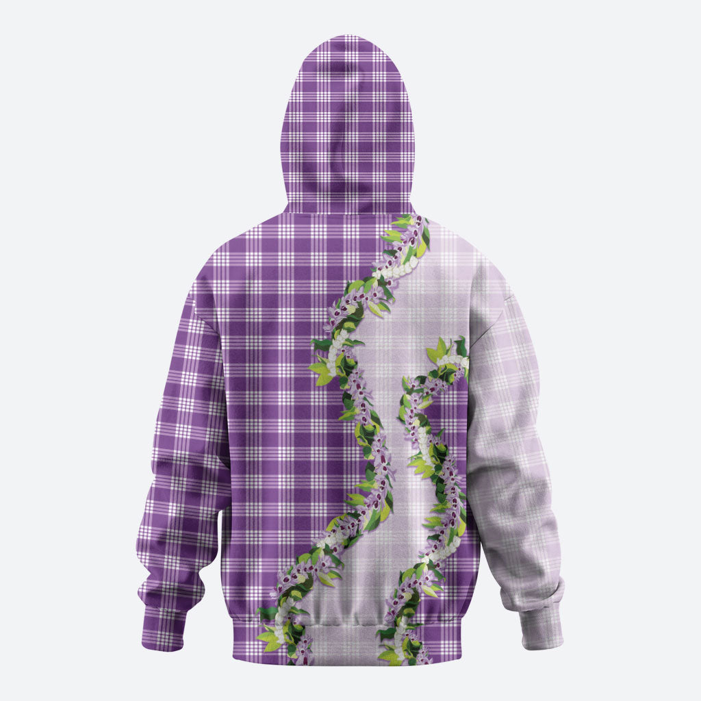 Violet Hawaii Palaka Zip Hoodie Maile Pikake Honohono Orchid Lei