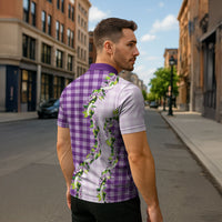 Violet Hawaii Palaka Zipper Polo Shirt Maile Pikake Honohono Orchid Lei LT05 - Polynesian Pride