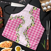 Pink Hawaii Palaka Apron Maile Pikake Honohono Orchid Lei