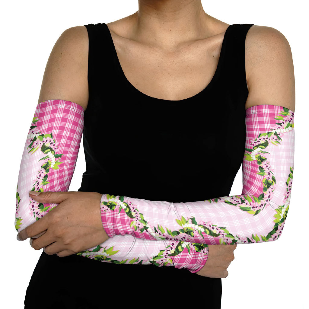 Pink Hawaii Palaka Arm Sleeves Maile Pikake Honohono Orchid Lei LT05 - Polynesian Pride