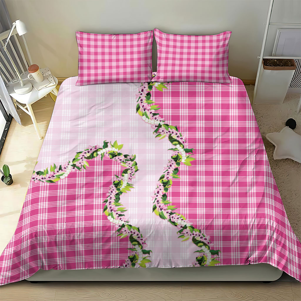 Pink Hawaii Palaka Bedding Set Maile Pikake Honohono Orchid Lei