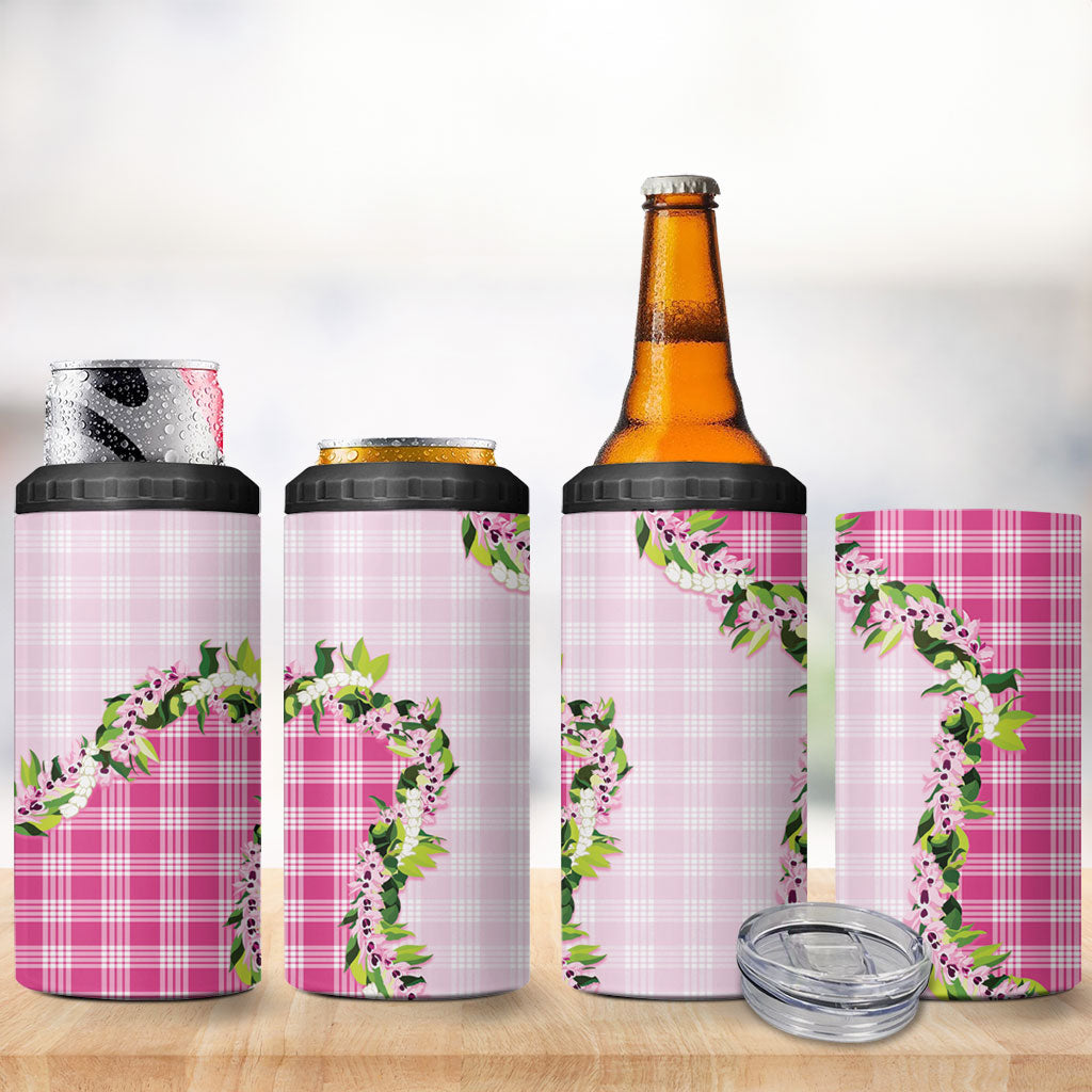 Pink Hawaii Palaka 4 in 1 Can Cooler Tumbler Maile Pikake Honohono Orchid Lei LT05 - Polynesian Pride